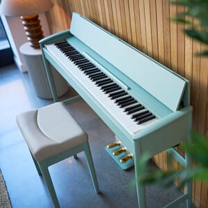 Roland Kiyola i massiv trä Celadongrön Ek med pall