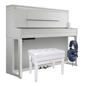 Roland LX9 Vit pianolack paket med pall och hörlurar