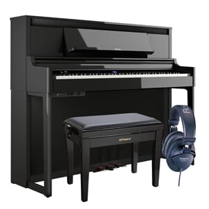 Roland LX6 Svart  pianolack paket med pall och hörlurar