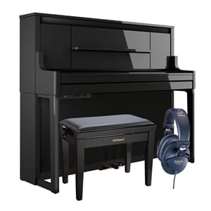 Roland LX9 Svart pianolack paket med pall och hörlurar